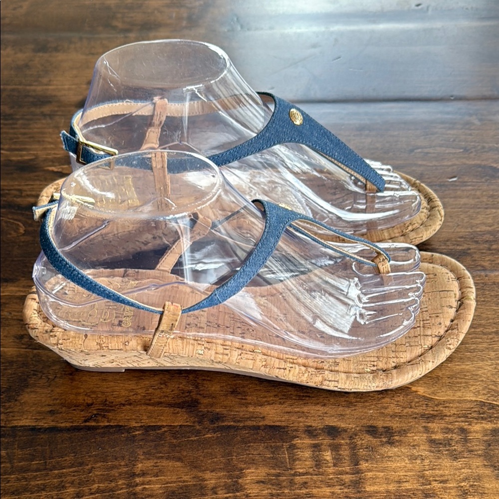 Cambiami Women's Denim Blue Short Wedge Thong Sandals Size 9